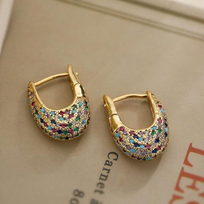 Multicolor vintage-style earrings with sparkling cubic zirconia stones and copper alloy base available at spotngrab beirut