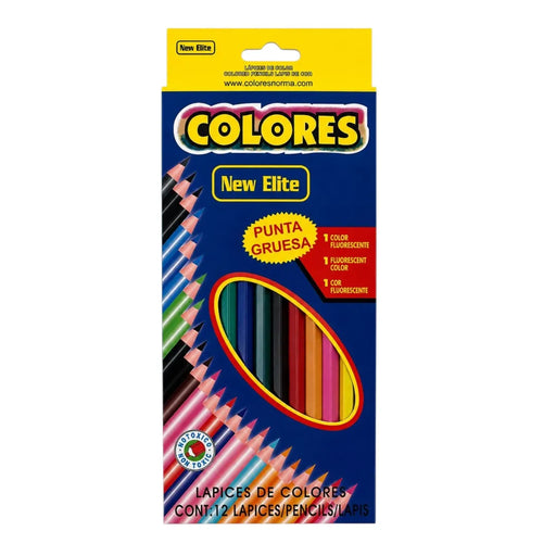 12-piece Colors New Elite colored pencil set displayed in its original retail packaging on Spotngrab Lebanon.