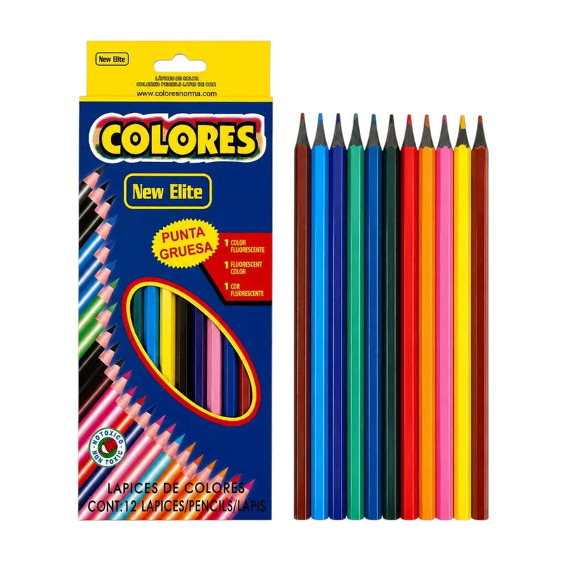 12-piece Colors New Elite colored pencil set displayed in its original retail packaging on Spotngrab Lebanon.