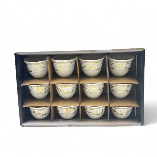 Set of 12 white and gold porcelain coffee cups on Spotngrab Lebanon.