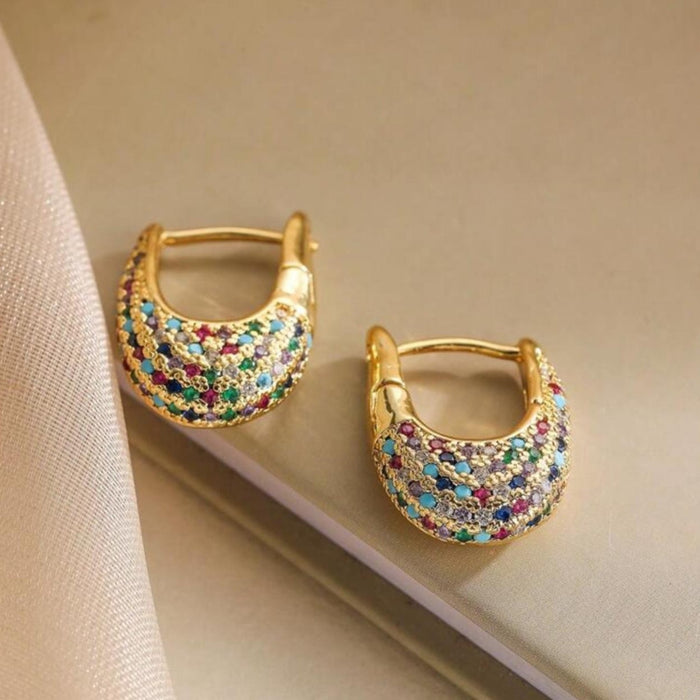Multicolor vintage-style earrings with sparkling cubic zirconia stones and copper alloy base available at spotngrab beirut