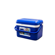 A front view of a red 20-liter outdoor cooler box with a white insulated lid and a sturdy blue carrying handle on Spotngrab Lebanon.
