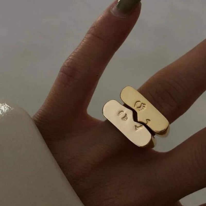 Set of two gold open cuff rings with abstract figure and heart design shop at spotngrab.com lebanon