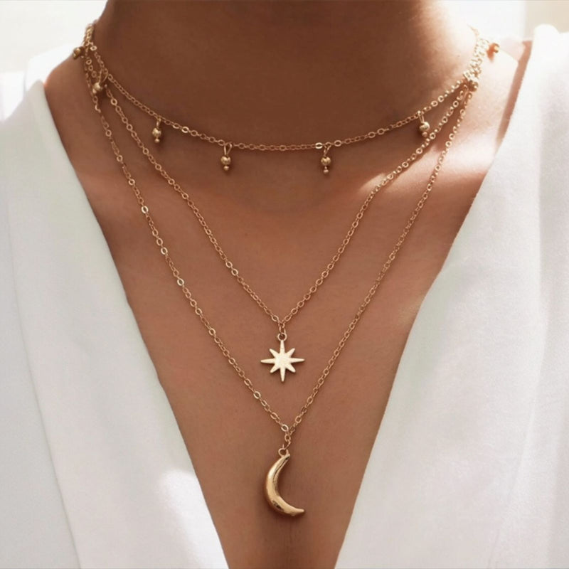 3 pcs star and moon pendant necklace set – layered celestial jewelry Lebanon