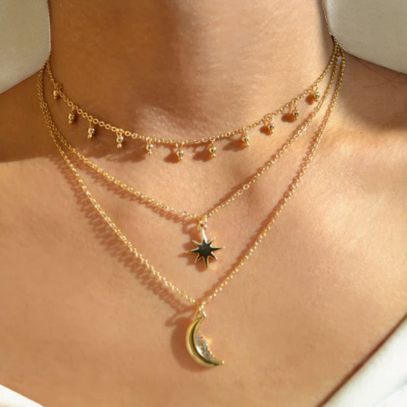 3 pcs star and moon pendant necklace set – layered celestial jewelry Lebanon