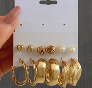 6 pcs gold charm earrings set with hearts and stars – SpotNGrab Lebanon