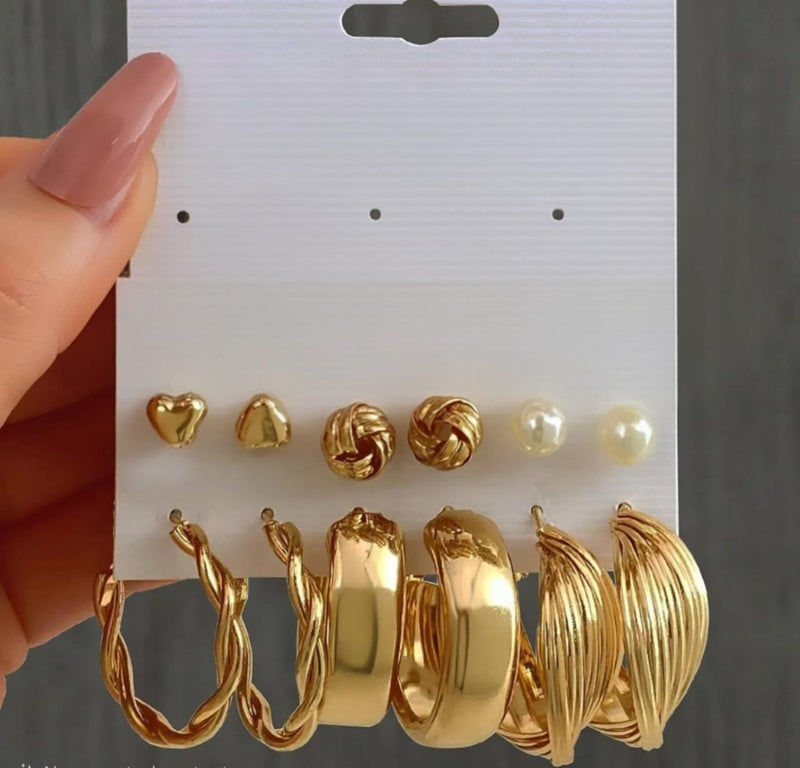 6 pcs gold charm earrings set with hearts and stars – SpotNGrab Lebanon