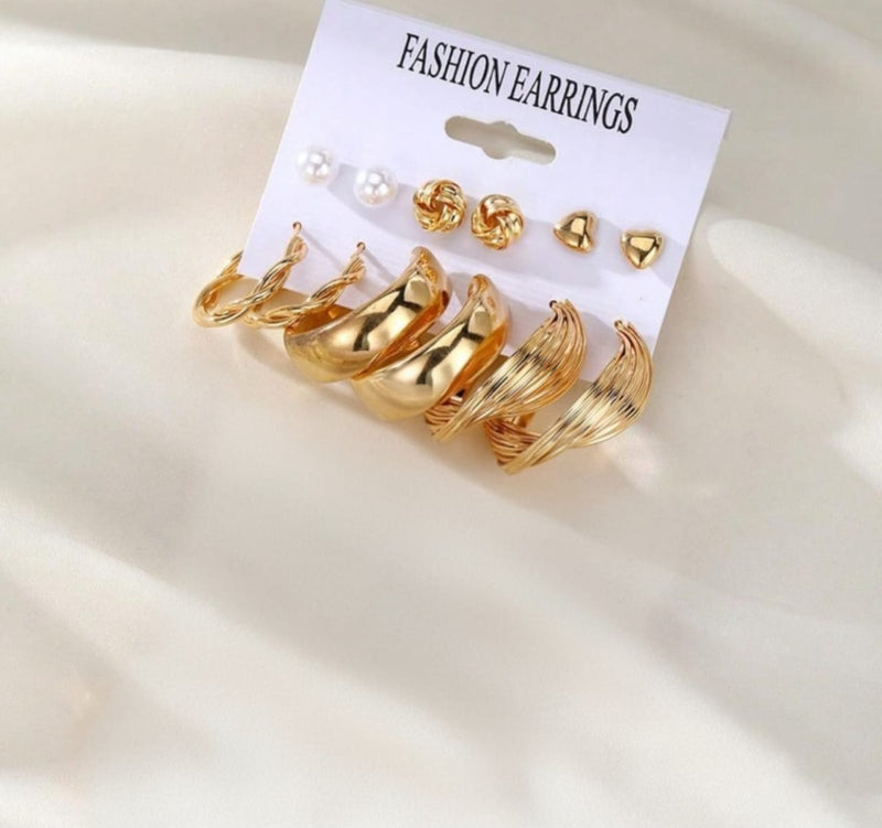 6 pcs gold charm earrings set with hearts and stars – SpotNGrab Lebanon