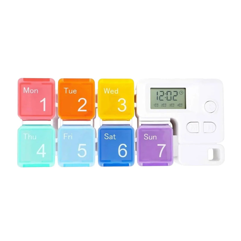7-day weekly pill organizer with colorful daily compartments numbered 1 through 7 and a digital timer on Spotngrab Lebanon.