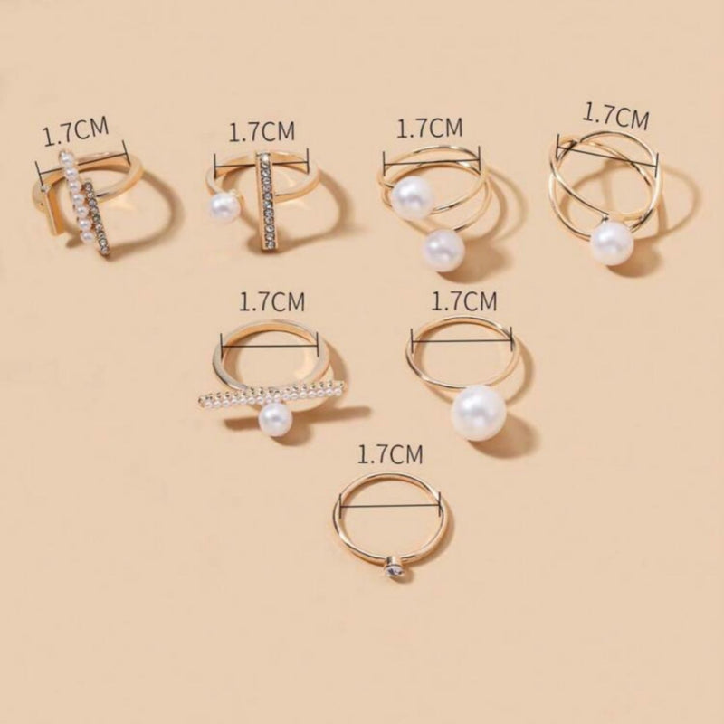 7 pcs faux pearl ring set with rhinestones – SpotNGrab Lebanon