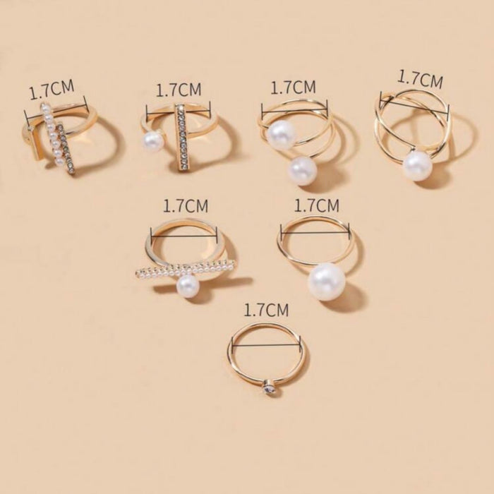 7 pcs faux pearl ring set with rhinestones – SpotNGrab Lebanon
