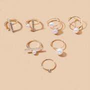 7 pcs faux pearl ring set with rhinestones – SpotNGrab Lebanon