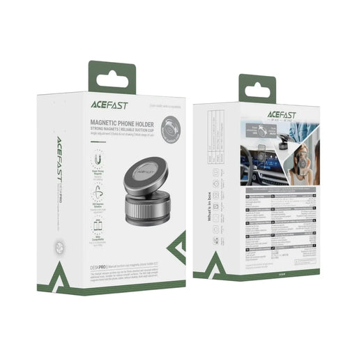 AceFast E27 magnetic suction phone holder in metallic gray displaying its twist-to-lock suction base and magnetic mounting plate on Spotngrab Lebanon.