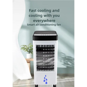 Sleek white and black 65W portable tower air cooler showing its front air vents and digital control panel on Spotngrab Lebanon.