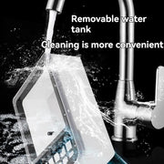 sliding out the 6L removable water tank from the back of the JT-919 air cooler to show easy cleaning and ice pack placement.