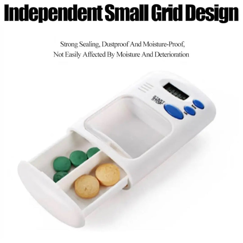 Automatic daily pill box reminder with digital timer, alarm buttons, and pull-out drawer on Spotngrab Lebanon.