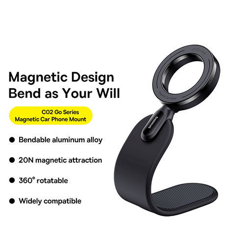 Baseus BS-CW02 Go Series 360° Magnetic Car Phone Mount in Black – strong rotating holder for cars, available at SpotNGrab Lebanon.