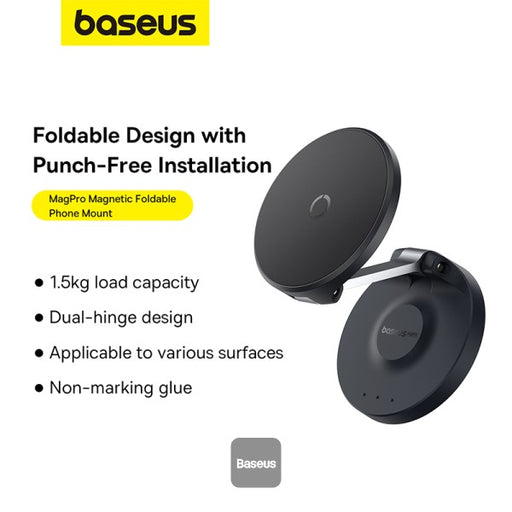 Baseus MagPro Magnetic Foldable Phone Mount in Black – compact, hands-free phone holder available at SpotNGrab Lebanon