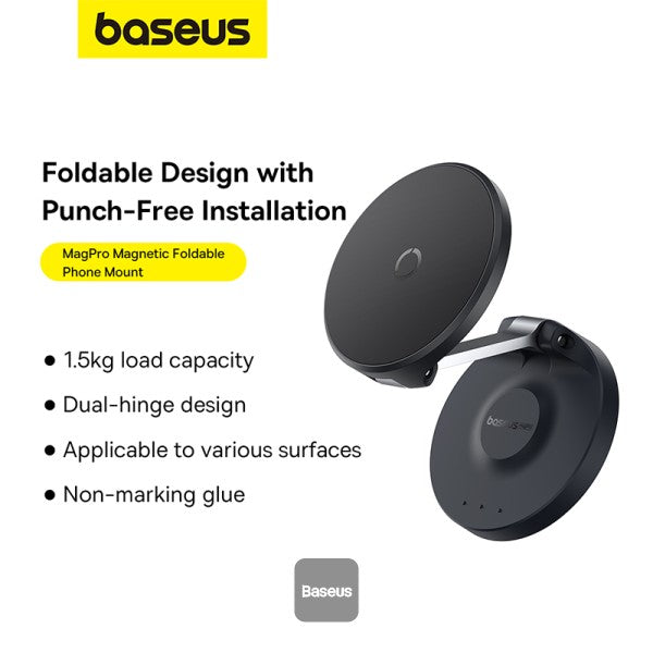 Baseus MagPro Magnetic Foldable Phone Mount in Black – compact, hands-free phone holder available at SpotNGrab Lebanon