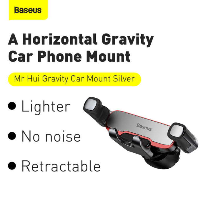 Baseus Mr Hui Gravity Car Mount in Black – smart, one-hand phone holder for cars, available at SpotNGrab Lebanon.
