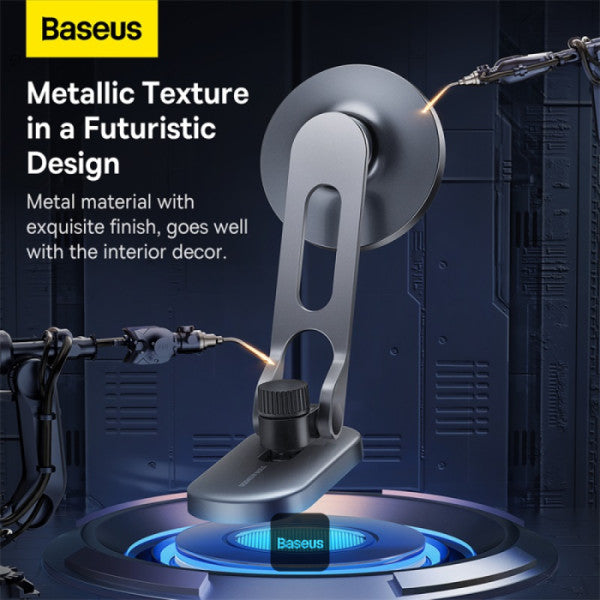 Baseus T-Space Folding Magnetic Car Mount in Frost Silver – sleek metal phone holder for cars, available at SpotNGrab Lebanon.