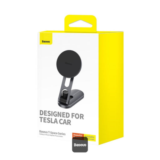 Baseus T-Space Folding Magnetic Car Mount in Frost Silver – sleek metal phone holder for cars, available at SpotNGrab Lebanon.