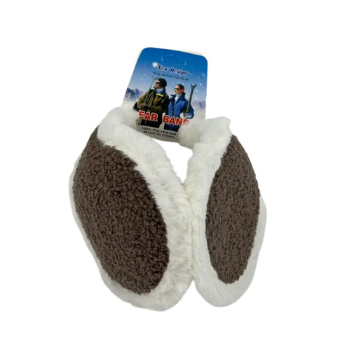 Brown plush fleece behind-the-head winter earmuffs front view