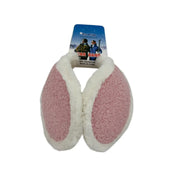 Pink plush fleece behind-the-head winter earmuffs front view