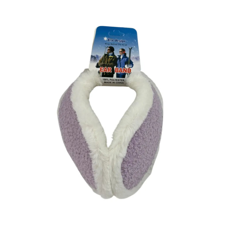 Purple plush fleece behind-the-head winter earmuffs front view