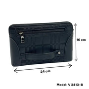Black patterned leather biometric security clutch bag available at  Spotngrab Lebanon.