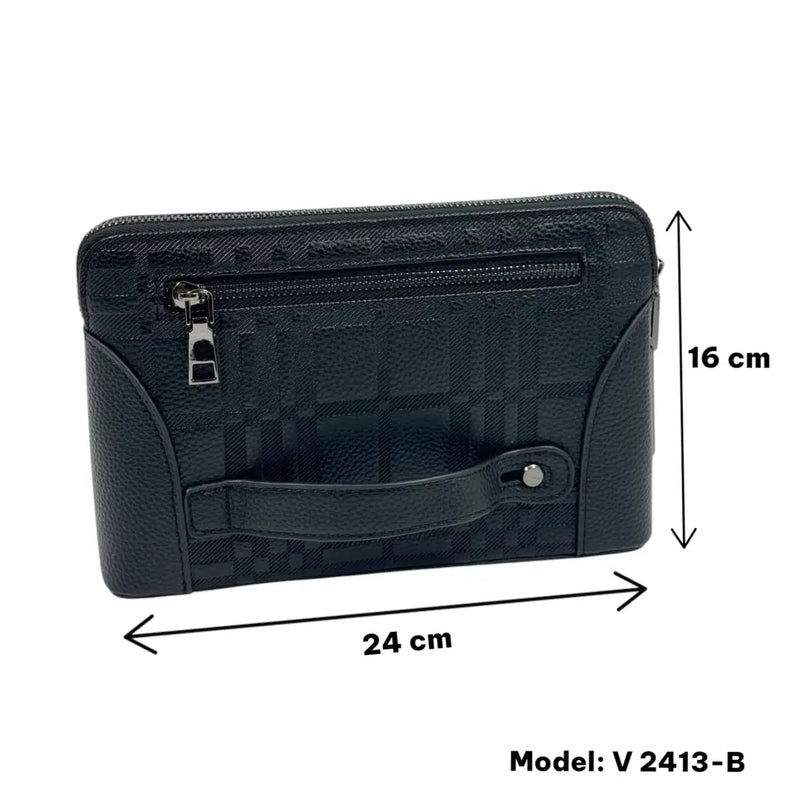Black patterned leather biometric security clutch bag available at  Spotngrab Lebanon.