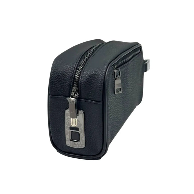 Black PU travel pouch with a biometric fingerprint lock  on Spotngrab Lebanon.
