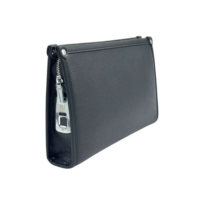 Black leather men's business clutch bag with a biometric fingerprint lock on Spotngrab Lebanon.