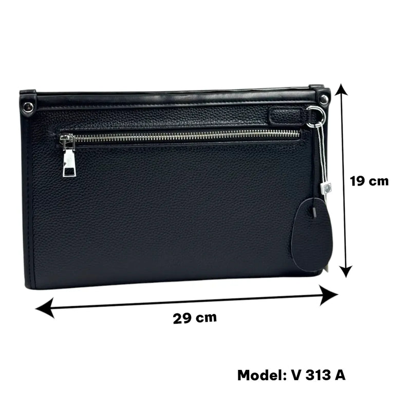 Black leather men's business clutch bag with a biometric fingerprint lock on Spotngrab Lebanon.