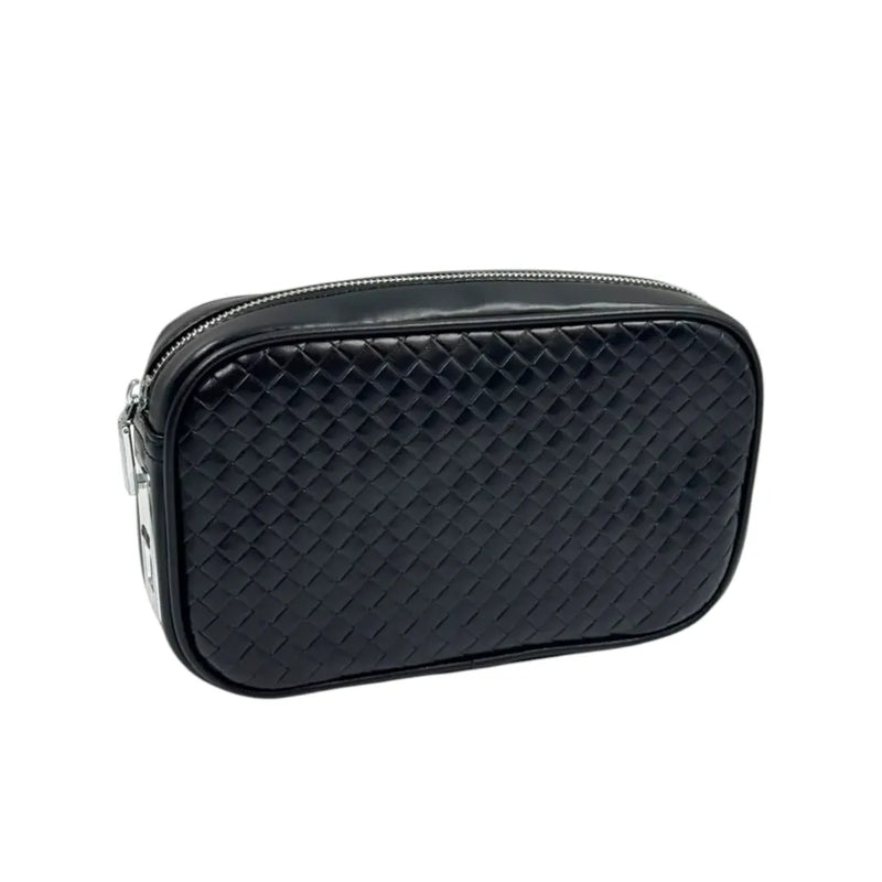 Black woven-leather smart clutch bag with a biometric fingerprint lock on Spotngrab Lebanon.