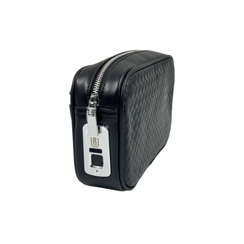 Black woven-leather smart clutch bag with a biometric fingerprint lock on Spotngrab Lebanon.