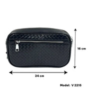 Black woven-leather smart clutch bag with a biometric fingerprint lock on Spotngrab Lebanon.