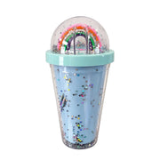 Blue rainbow glitter tumbler back view