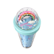 Blue glitter tumbler 3D rainbow dome lid close-up
