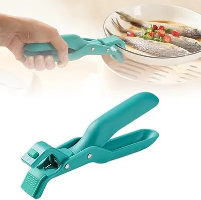 Anti-scald kitchen gripper lifting a hot ceramic plate safely from a steamer - Home safety tools Lebanon spotngrab