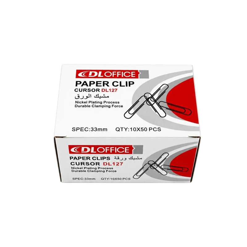  Retail box of DL Office Paper Clips Cursor DL127 with shiny 33 mm nickel-plated clips displayed on Spotngrab Lebanon.