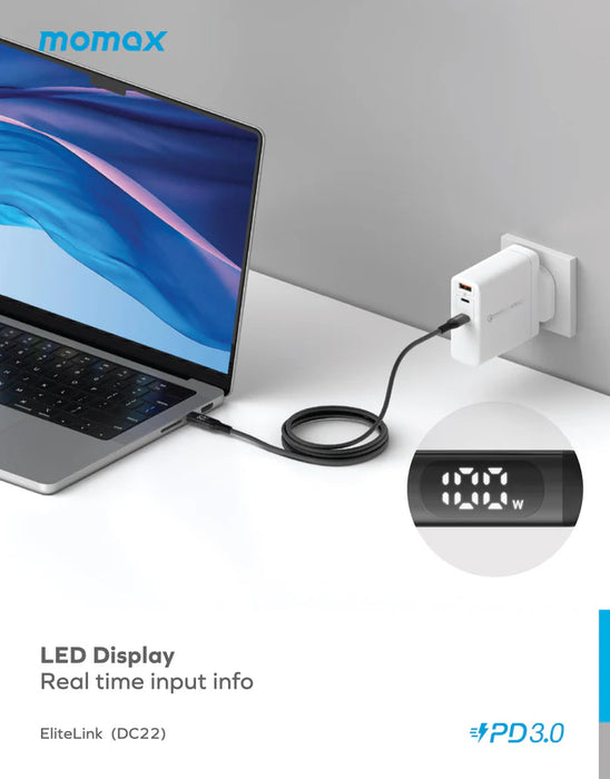 Momax Elitelink - USB-C to C PD100W USB-C To USB-C with LED display (1.2m)