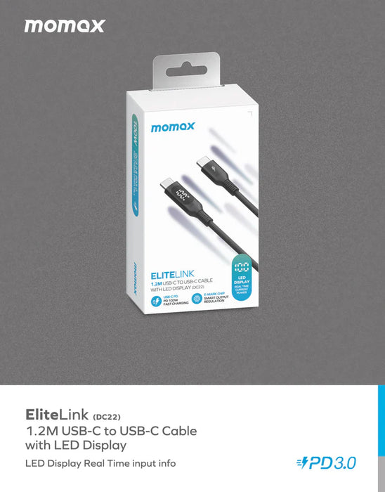 Momax Elitelink - USB-C to C PD100W USB-C To USB-C with LED display (1.2m)