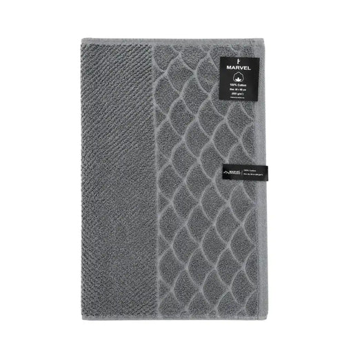 MARVEL 100 percent cotton textured scallop hand towel 50x90cm showing product tag on Spotngrab Lebanon.