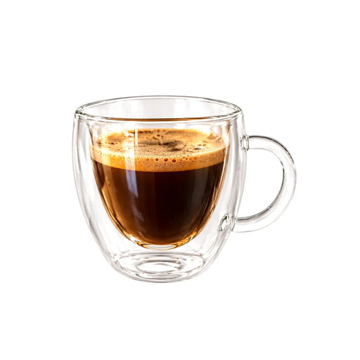 Small heart-shaped double-wall glass coffee mug with handle