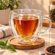 Large double-wall glass mug handle and glass detail