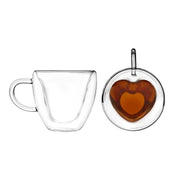 Heart-shaped inner bowl of large double-wall glass mug