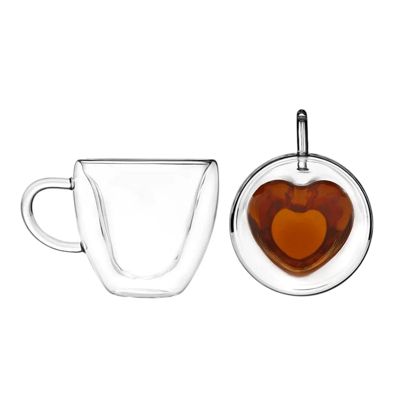 Heart-shaped inner bowl of large double-wall glass mug