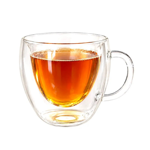 Large heart-shaped double-wall glass tea and coffee mug with handle