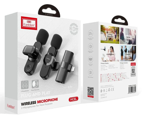 Earldom MC8L dual wireless microphone for iPhone – Lightning receiver and two Type-C charging mics on Spotngrab Lebanon.